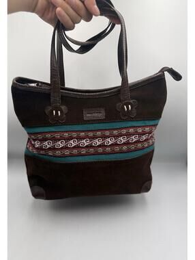Boho Southwestern Mini Tote Brown Leather Tribal Stripe Purse